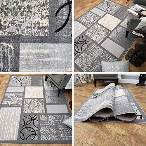 Rubber Backed Area Rug, 58 x 78 inch (fits 5x7 Area), Grey Geometric, Non Slip, Kitchen Rugs and Mats