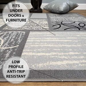 Rubber Backed Area Rug, 58 x 78 inch (fits 5x7 Area), Grey Geometric, Non Slip, Kitchen Rugs and Mats