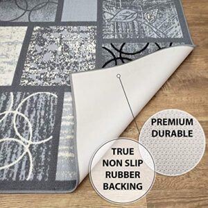 Rubber Backed Area Rug, 58 x 78 inch (fits 5x7 Area), Grey Geometric, Non Slip, Kitchen Rugs and Mats