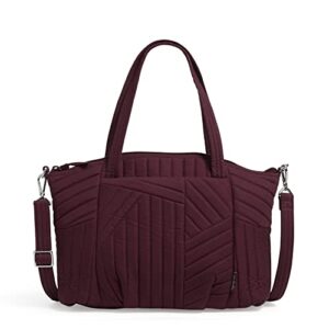 vera bradley women’s cotton pleated multi-strap shoulder satchel purse, mulled wine, one size