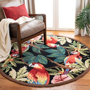 SAFAVIEH Chelsea Collection 3' Round Black HK296A Hand-Hooked French Country Wool Area Rug