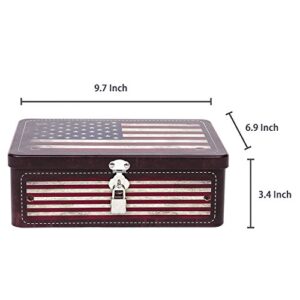 MyGift Decorative Storage Box, Retro Style American Flag Tin Metal Keepsake Box with Lid and Padlock