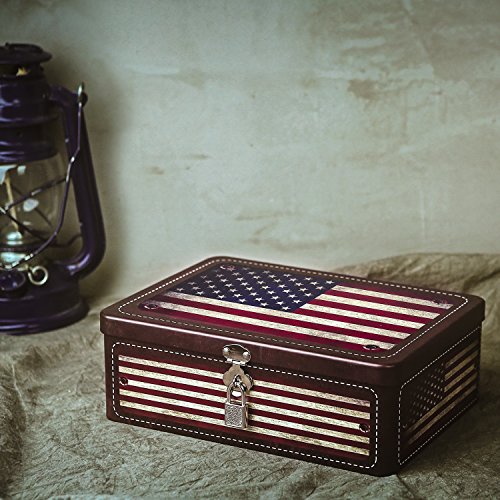 MyGift Decorative Storage Box, Retro Style American Flag Tin Metal Keepsake Box with Lid and Padlock