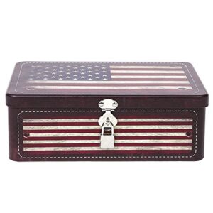 MyGift Decorative Storage Box, Retro Style American Flag Tin Metal Keepsake Box with Lid and Padlock