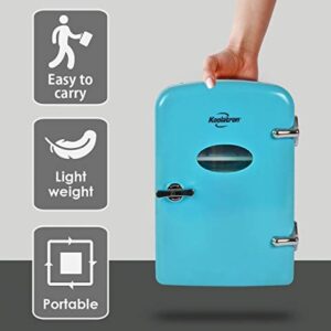Koolatron Retro Mini Portable Fridge, 4L Compact Refrigerator for Skincare, Beauty Serum, Face Mask, Personal Cooler, Includes 12V and AC Cords, Desktop Accessory for Home Office Dorm Travel, Aqua