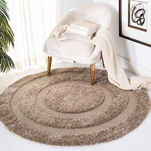 safavieh florida shag collection 4′ round beige / beige sg454 border non-shedding living room bedroom dining room entryway plush 1.2-inch thick area rug