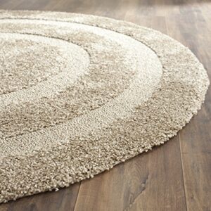 SAFAVIEH Florida Shag Collection 4' Round Beige / Beige SG454 Border Non-Shedding Living Room Bedroom Dining Room Entryway Plush 1.2-inch Thick Area Rug