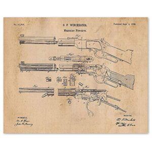vintage winchester lever action rifle gun patent print, 1 (11×14) unframed photos, wall art decor gifts under 15 for home office man cave garage shop country famers cowboys nra movies fan