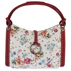 fioretta italian genuine leather flower pattern zippered top tote shoulder bag handbag for women