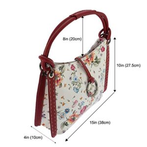 Fioretta Italian Genuine Leather Flower Pattern Zippered Top Tote Shoulder Bag Handbag For Women