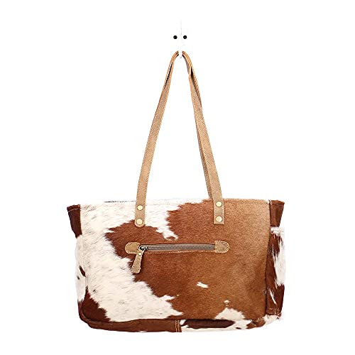 Myra Bag Fawn & White Upcycled Canvas & Cowhide Small Handbag S-1453 Brown