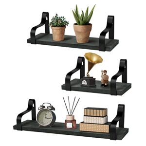 flexzion rustic floating book shelves for wall – wall mounted set of 3 floating shelves for bedroom, bathroom, kitchen, living room, and plants – floating shelf, dark gray