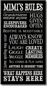 my word! mimi’s rules decorative sign, black with cream lettering, 8.5×16