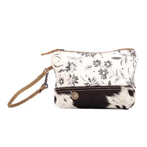 myra bag urging upcycled canvas & cowhide wristlet pouch bag s-1514