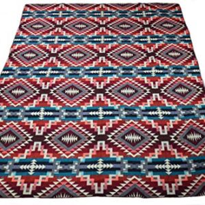 Casa De Alpaca, Handmade Ecuadorean Alpaca Wool Blankets/Throws, Native Patterns (Geometric Red Blue)