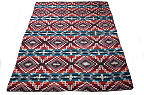 Casa De Alpaca, Handmade Ecuadorean Alpaca Wool Blankets/Throws, Native Patterns (Geometric Red Blue)