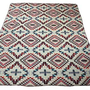 Casa De Alpaca, Handmade Ecuadorean Alpaca Wool Blankets/Throws, Native Patterns (Geometric Red Blue)