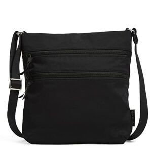 vera bradley women’s cotton triple zip hipster crossbody purse, black – recycled cotton, one size