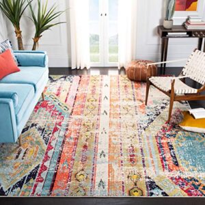 SAFAVIEH Madison Collection 9' x 12' Blue/Orange MAD422F Boho Chic Tribal Distressed Non-Shedding Living Room Bedroom Dining Home Office Area Rug