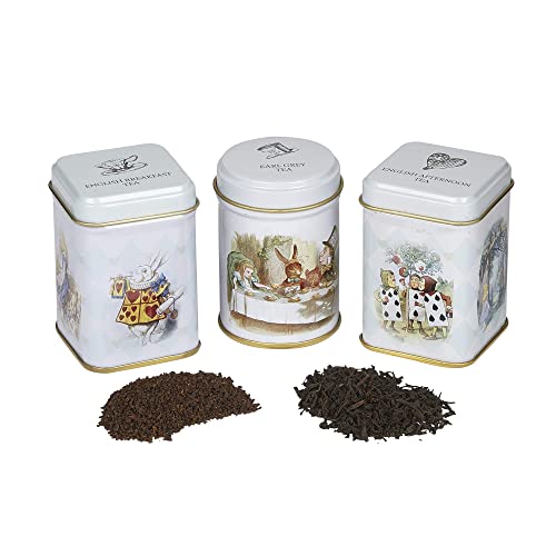 Alice in Wonderland 3x Mini Tea Tins with Assorted English Loose Leaf Tea