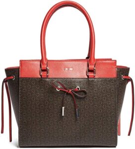guess women’s smoke logo satchel tote bag handbag – red/brown