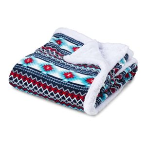 trailcrest ultra soft sherpa fleece throw blanket, cozy plush adult blanket for men & women, reversible with aztec prints, machine washable, 8 colors