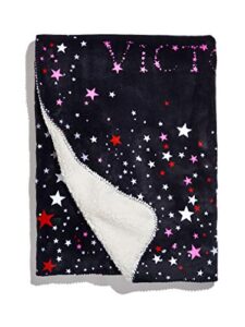 victoria’s secret victoria’s secret blanket fashion show sherpa black stars print large, purple