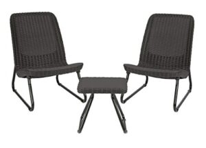 keter resin wicker patio furniture set with side table and outdoor chairs, dark grey