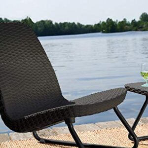 Keter Resin Wicker Patio Furniture Set with Side Table and Outdoor Chairs, Dark Grey