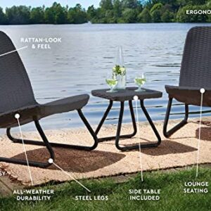 Keter Resin Wicker Patio Furniture Set with Side Table and Outdoor Chairs, Dark Grey