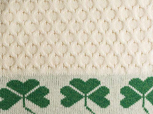 SAOL 100% Merino Wool Shamrock Aran Throw Irish Blanket Cable Honeycomb Knit 58" x 40" (147 x 102 cm)