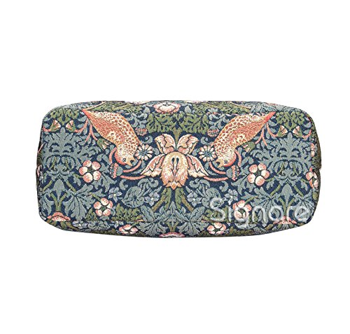 Signare Tapestry Shoulder Bag Tote Bag for Women with Blue Flower and Bird William Morris Strawberry Thief Design (SHOU-STBL)