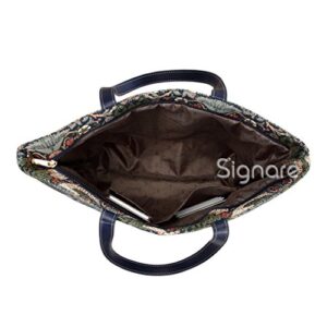 Signare Tapestry Shoulder Bag Tote Bag for Women with Blue Flower and Bird William Morris Strawberry Thief Design (SHOU-STBL)