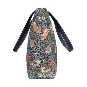 Signare Tapestry Shoulder Bag Tote Bag for Women with Blue Flower and Bird William Morris Strawberry Thief Design (SHOU-STBL)