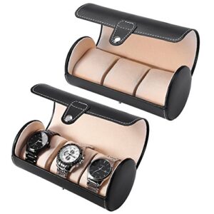 zjchao watch roll watch box for men, 3 grids cylinder roll holder wristwatch jewelry gift storage display case (black)