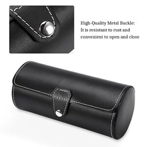 ZJchao Watch roll Watch Box for Men, 3 Grids Cylinder Roll Holder Wristwatch Jewelry Gift Storage Display Case (Black)