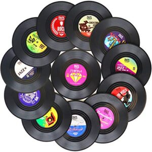funny coasters for drinks | set of 12 vinyl records disk music lover drink coaster conversation | housewarming hostess gifts, unique house warming present decor decorations wedding registry gift ideas