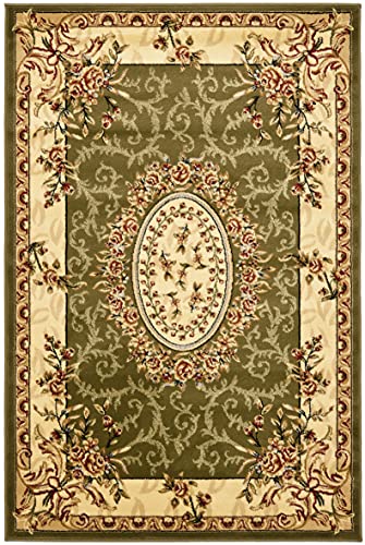 SAFAVIEH Lyndhurst Collection 4' x 6' Sage / Ivory LNH328B Traditional European Medallion Non-Shedding Living Room Bedroom Accent Rug