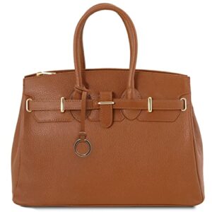 tuscany leather tlbag leather handbag with golden hardware cognac