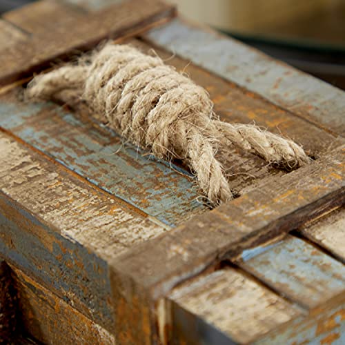 Deco 79 Wood Starfish Handmade Distressed Box with Knotted Rope Details, Set of 2 10", 7"W, Brown