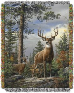 american heritage collection, “king stag” woven tapestry throw blanket by hautman brothers, 48″ x 60