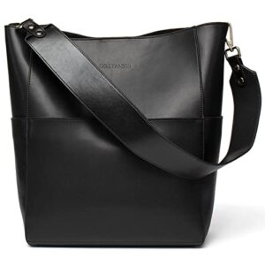 BOSTANTEN Women's Leather Designer Handbags Tote Purses Shoulder Bucket Bags Black