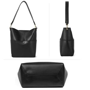 BOSTANTEN Women's Leather Designer Handbags Tote Purses Shoulder Bucket Bags Black