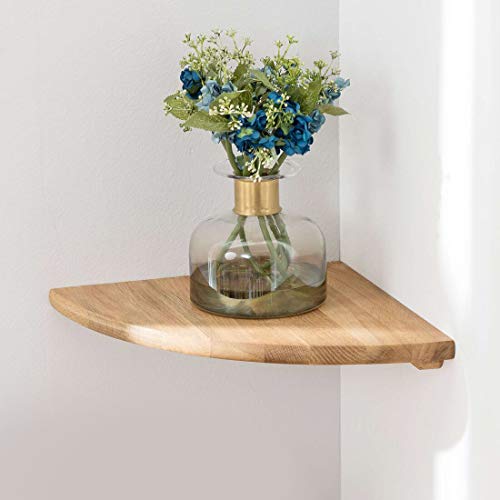 Corner Shelf, 7inch Solid Oak Wood Floating Corner Shelf Wall Mount Round End Floating Speaker Shelf Display Shelf for Small Plant Photo Frame,Storage for Bedroom Kitchen,Living Room,Office