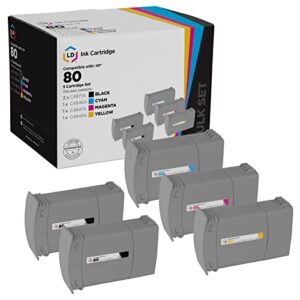 ld remanufactured ink cartridge replacements for hp 80 (2 black, 1 cyan, 1 magenta, 1 yellow, 5-pack)