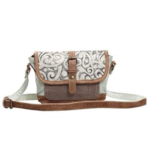 Myra Bag Leaf Swirls Upcycled Canvas Crossbody Bag S-1153, Brown, Size One Size