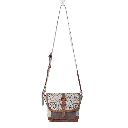 Myra Bag Leaf Swirls Upcycled Canvas Crossbody Bag S-1153, Brown, Size One Size