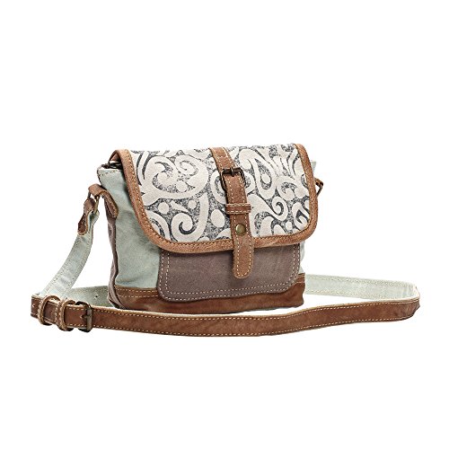 Myra Bag Leaf Swirls Upcycled Canvas Crossbody Bag S-1153, Brown, Size One Size