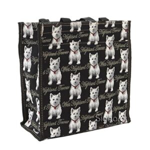 signare tapestry shoulder shopping bag for women with black & white westie dog design (shop-wes)