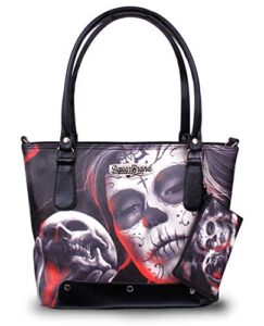 liquorbrand eternal shoulder tote bag and coin purse handbag & zipper pouch | sugar skull dia de los muertos dark gothic design